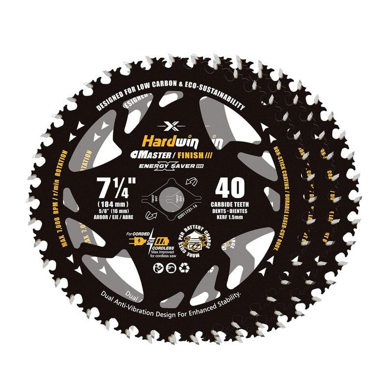 HARDWIN 7 1/4 Inch Framing Circular Saw Blade-3Pack, 40T ATB Carbide Teeth, Lightweight for Cordless Saws. Super Thin Kerf for Cutting Wood, Plywood, MDF, OSB, Hardwood, Softwood & More. - Image 1